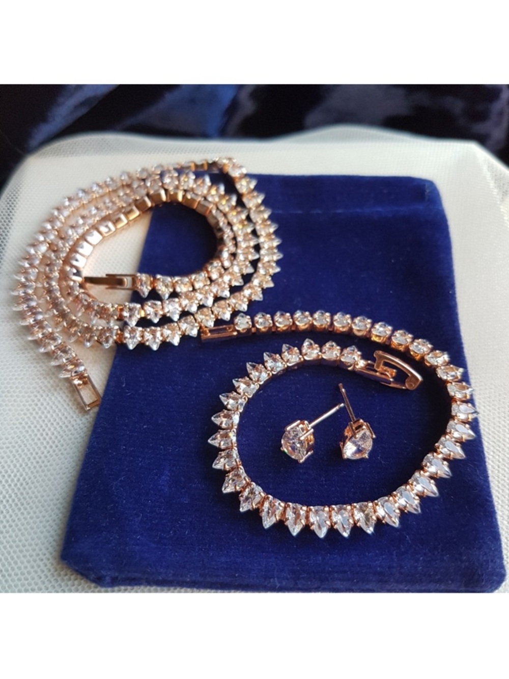 Swarovski Elements Rose Gold Plated Teardrop Tennis Necklace NEW - Picture 12 of 16